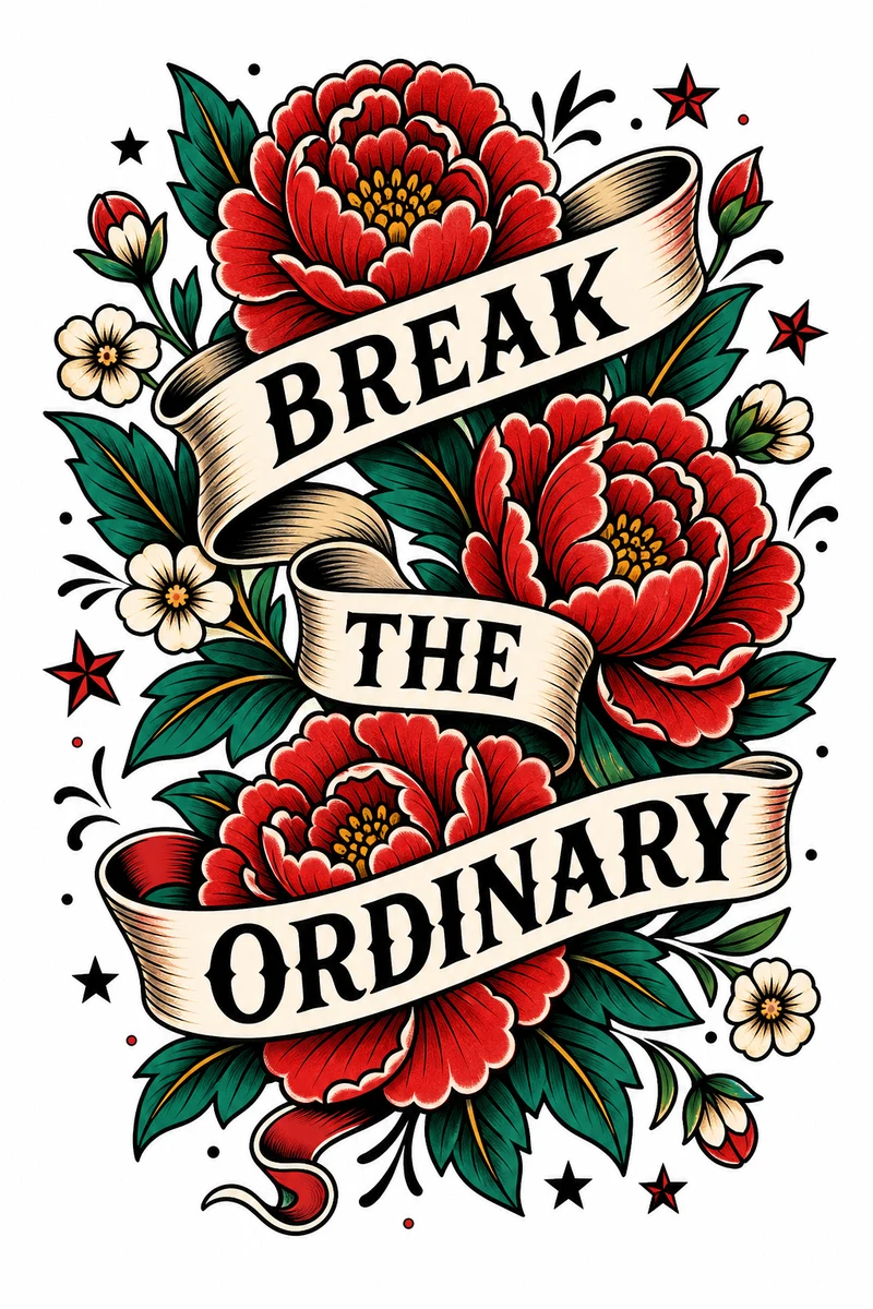 Принт Break the Ordinary в стиле традиционной татуировки