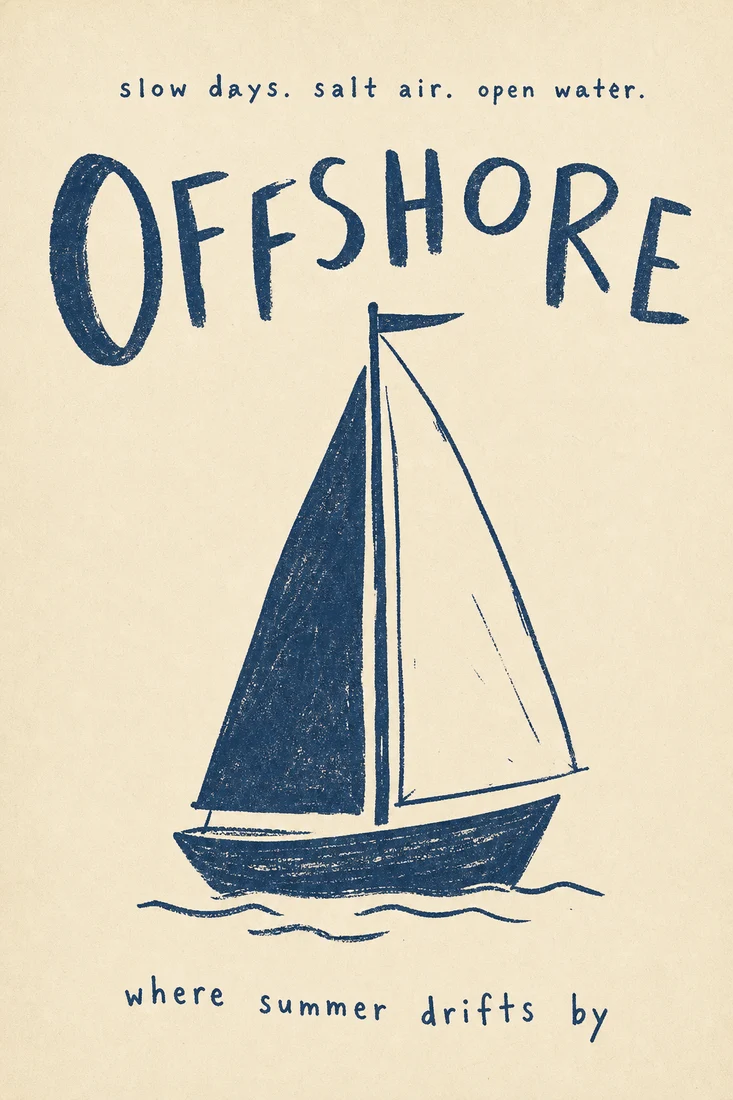 Лаконичный морской постер Offshore с парусной лодкой