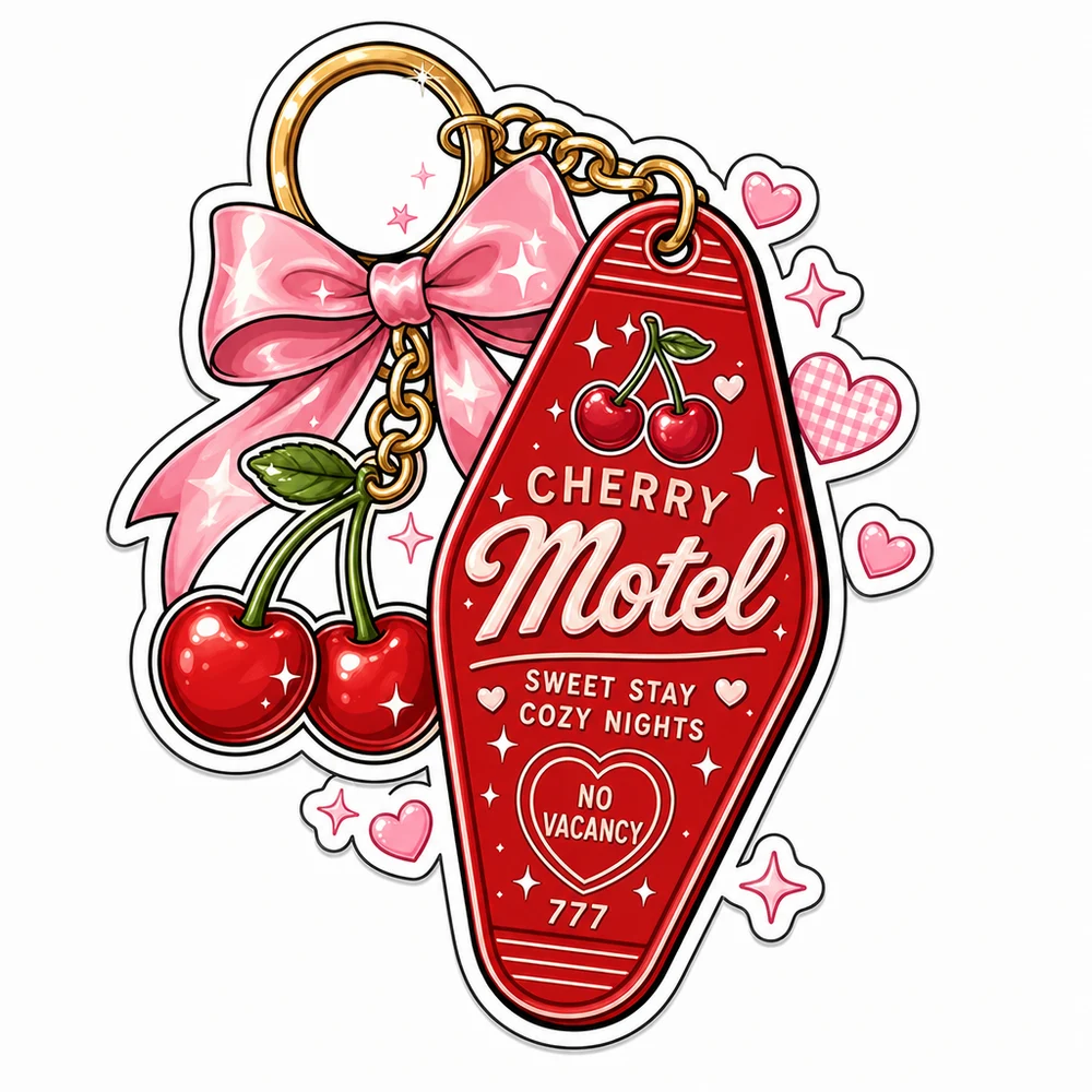 Ретро-стикер в форме брелока Cherry Motel